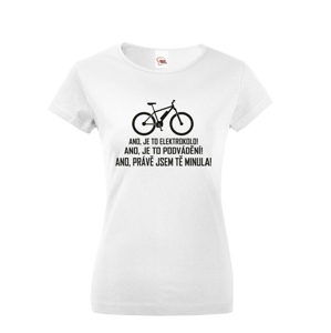 Dámske tričko Jazdím na elektrobicykli - vtipné originálne tričko