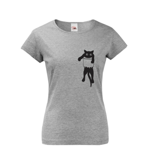 Dámske tričko s mačkou vo vrecku - ideálny darček pre milovníčky mačiek