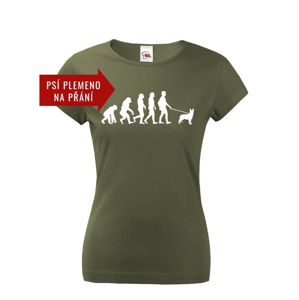 Dámske tričko s potlačou Evolúcie venčenia psa - tričko pre psíčkarky