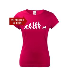 Dámske tričko s potlačou Evolúcie venčenia psa - tričko pre psíčkarky