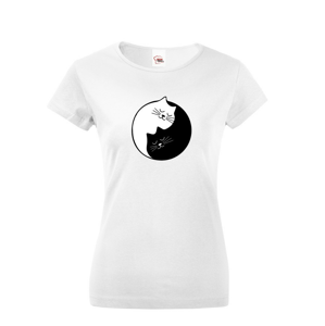 Dámske tričko s potlačou Mačacíí Jing Jang - štýlové tričko s mačkami