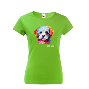 Dámské tričko s potlačou plemena Maltézsky psík s voliteľným menom