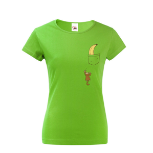 Dámské vtipné tričko s potlačou banána a lezúcej opice - skvelý darček na narodeniny