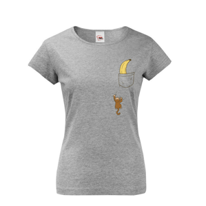 Dámské vtipné tričko s potlačou banána a lezúcej opice - skvelý darček na narodeniny