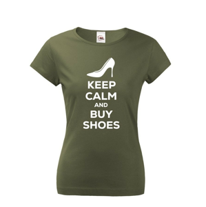 Dámské vtipné tričko s potlačou "Keep calm and buy shoes" - darček pre ženy