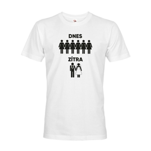 Pánské vtipné tričko na rozlúčku so slobodou s potlačou Dnes.vs zajtra